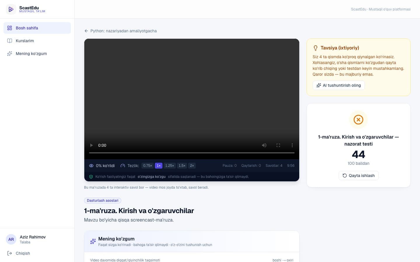 Talaba: interaktiv video pleyer